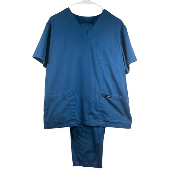Dagacci Scrubs Set Women Medium Teal Blue 2 Piece Set Stretch Pockets - Picture 1 of 5